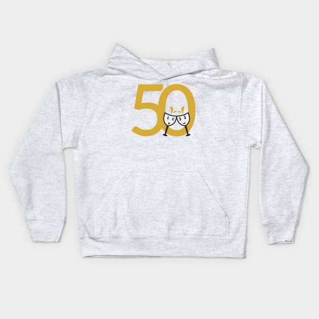 50th Birthday Large Numbers and Cute Wine Glasses Kids Hoodie by sigdesign